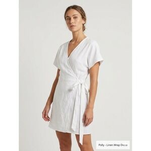 Polly‎ Linen Wrap Dress Womens 2 White Excellent Summer Mini Cotton Blend